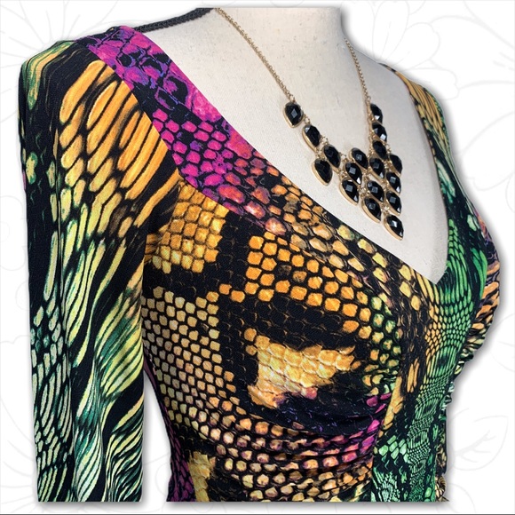 Boston Proper Reptile Print Bodycon Dress - Sz 2 - Picture 2 of 16